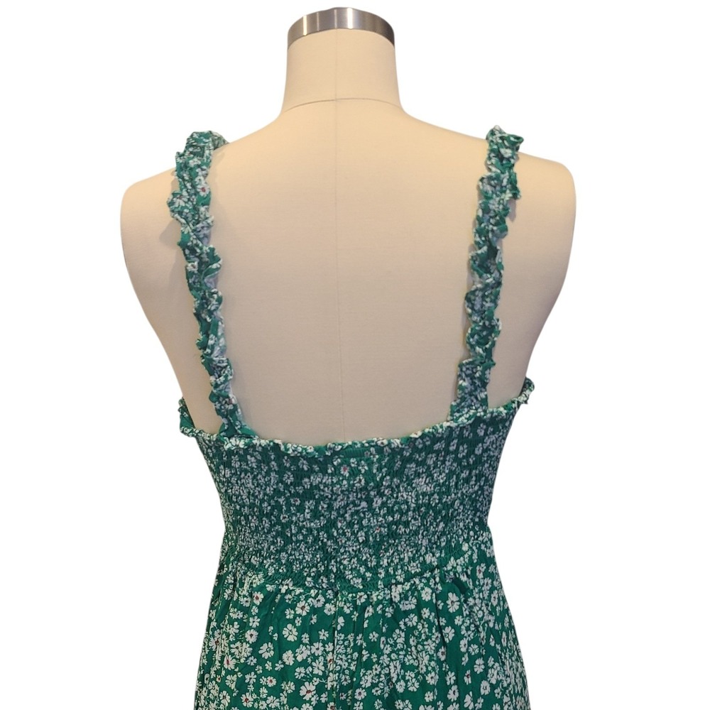 Japna Small Green Floral Midi Dress Ruffle Strap Smocked‎ back Cottagecore - Picture 4 of 5